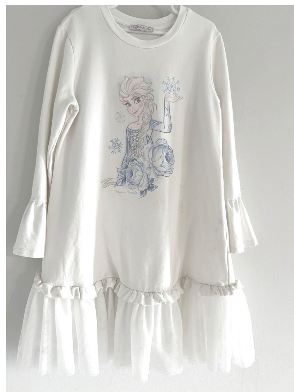 Monnalisa Girls Elsa Jetsey dress in Ivory, size 10
